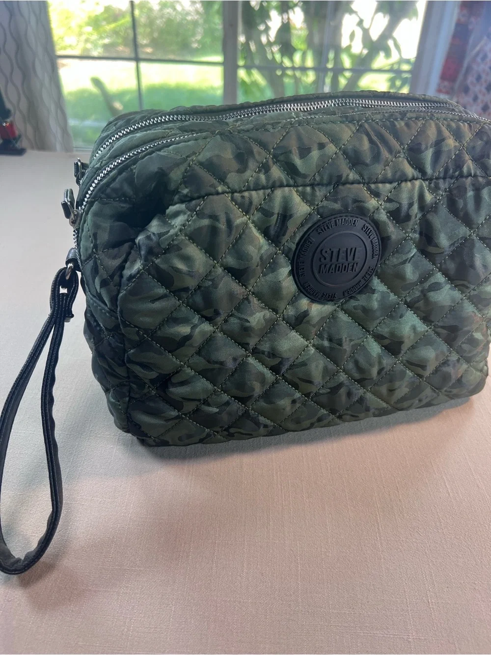 Steve Madden Large Quilted Camo Cosmetic Bag Travel Toiletry Organizer